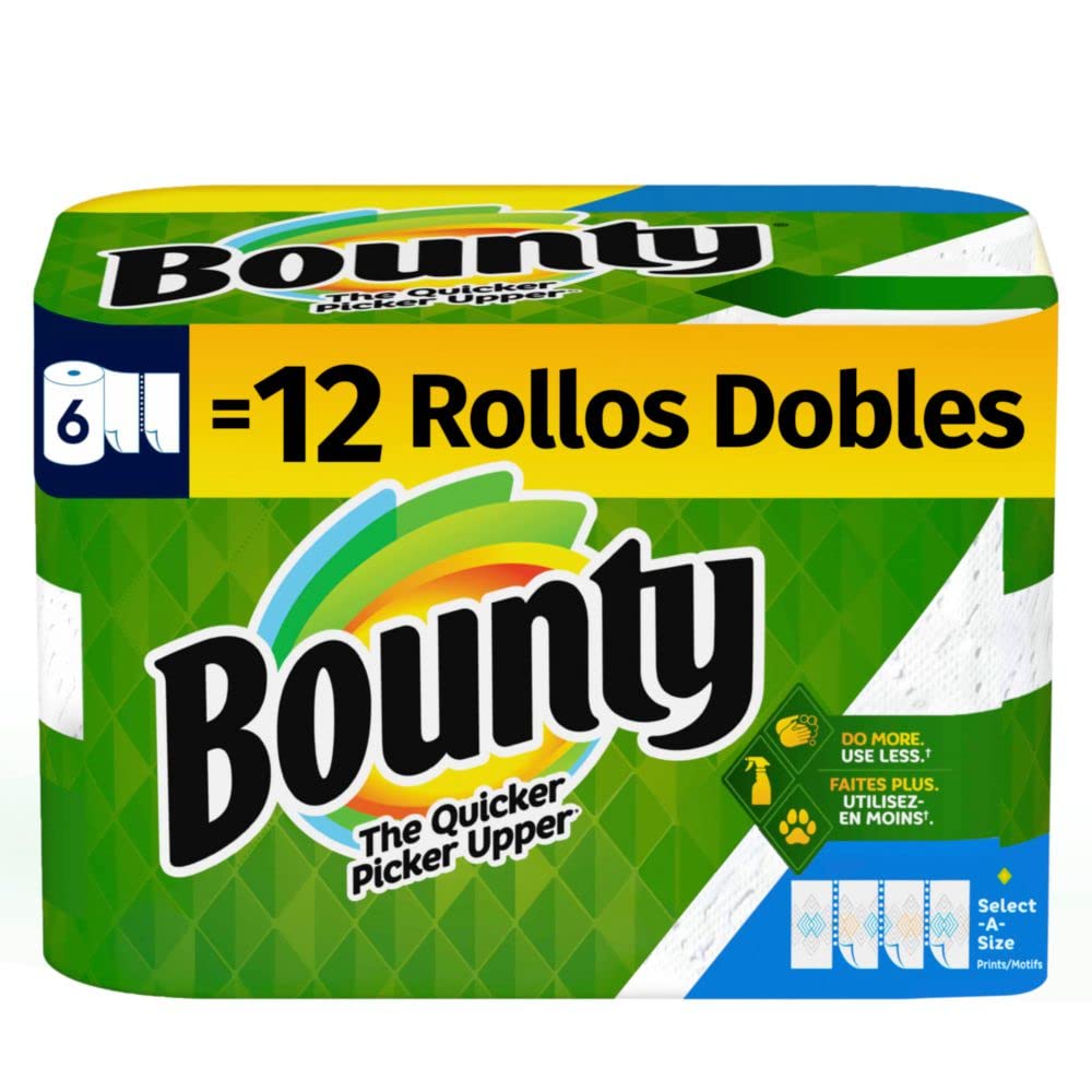 Bounty Select-A-Size Paper Towels White 6 Double Rolls for Home Use Multi-Purpose Cleaning