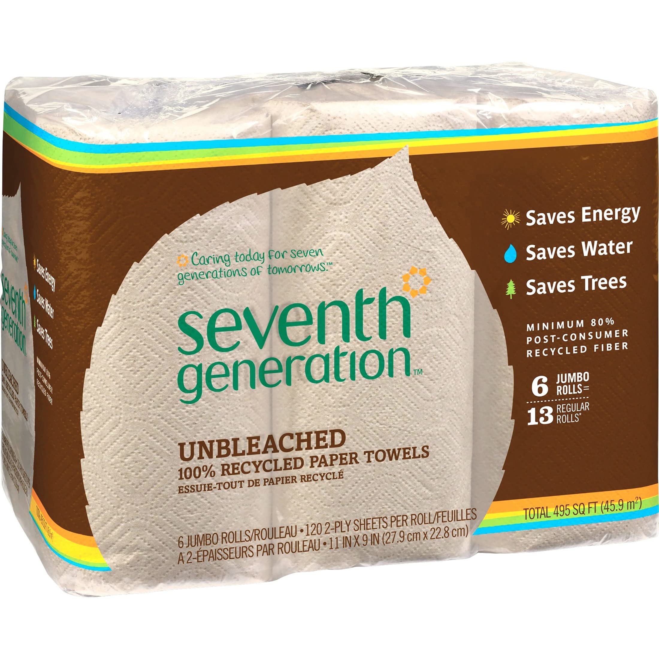 Seventh Generation Unbleached Paper Towels Regular Roll for Home Use - Eco-Friendly and Hypoallergenic, Pack of 1