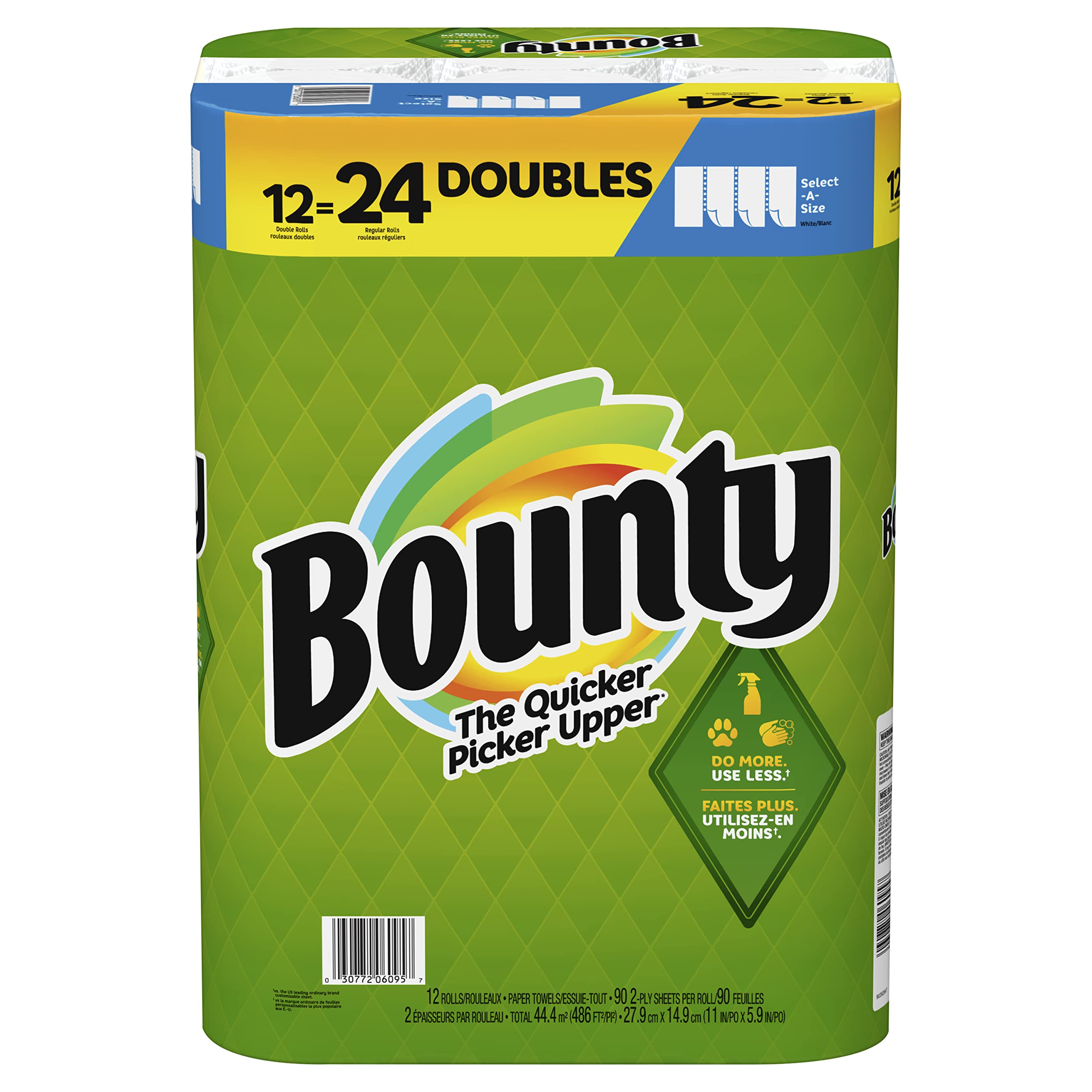 Bounty White Full Sheet Paper Towels, 12 Double Rolls for Home Use in Kitchen and BathroomCleaning Surfaces Quickly and