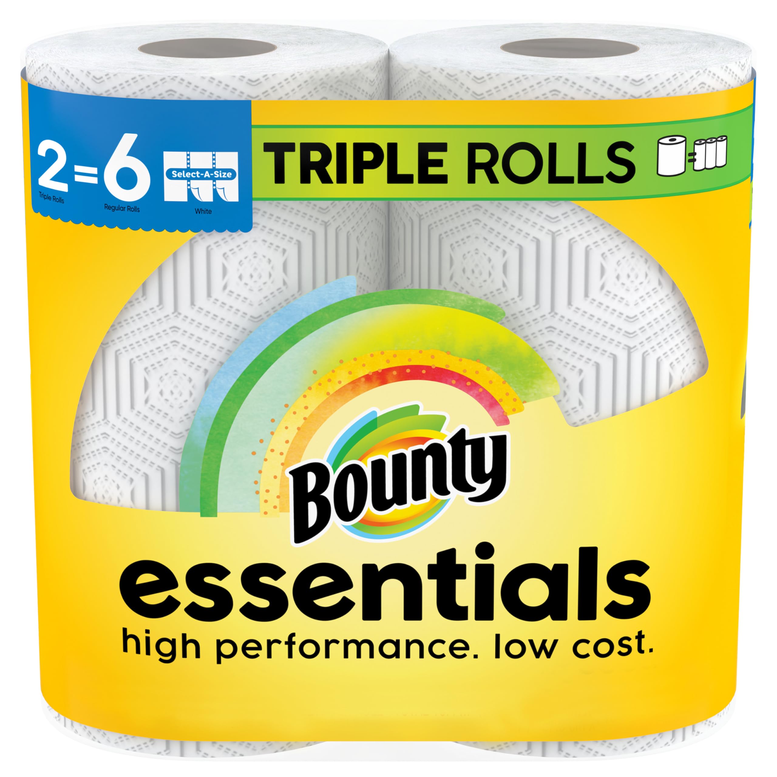 Bounty Essentials Select-A-Size Paper Towels White 2 Triple Rolls 6 Regular Rolls Wholesale Supply High Absorbency Kitch