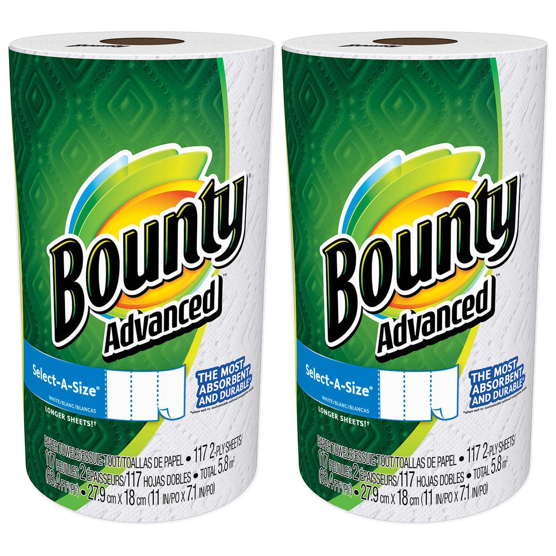 Bounty Advanced Select-A-Size 2 x More Absorbent Paper Towels for Heavy Duty Cleaning and Messy Spills, Kitchen and Bat